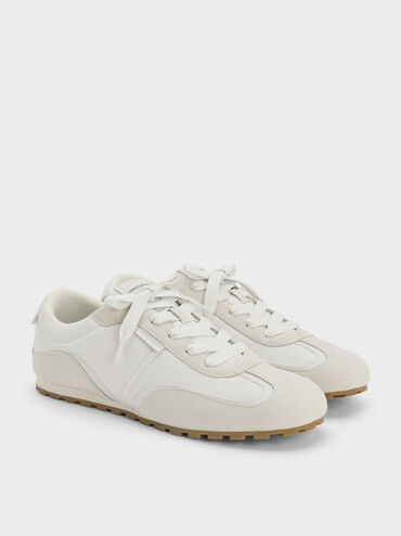 Giày sneakers cổ thấp Nylon Contrast-Panel, Trắng, hi-res