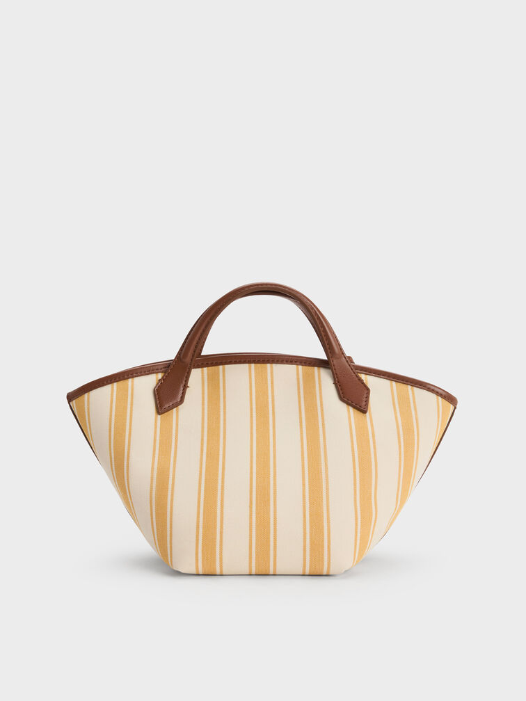 Mini Ivanna Canvas Striped Tote Bag, Butterscotch Yellow, hi-res