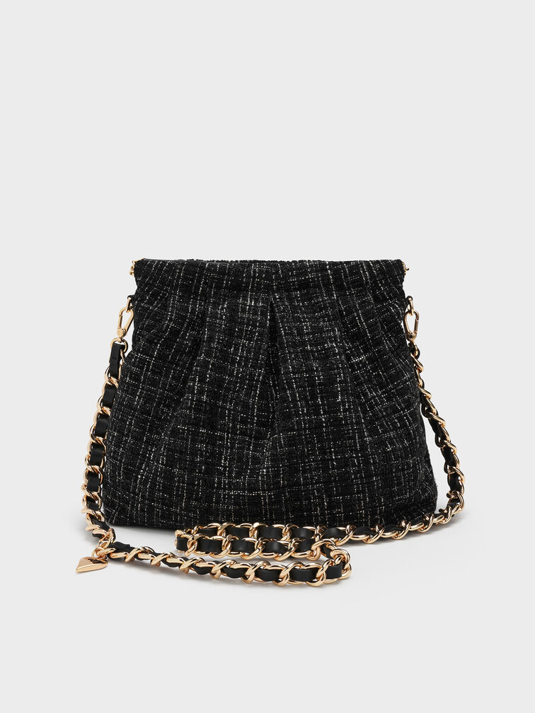 Túi đeo vai hình thang Duo Tweed, Black Tweed, hi-res