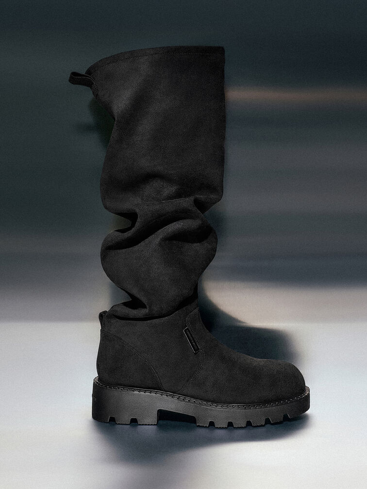 Gi&agrave;y boots cổ cao Camilla, Đen họa tiết, hi-res