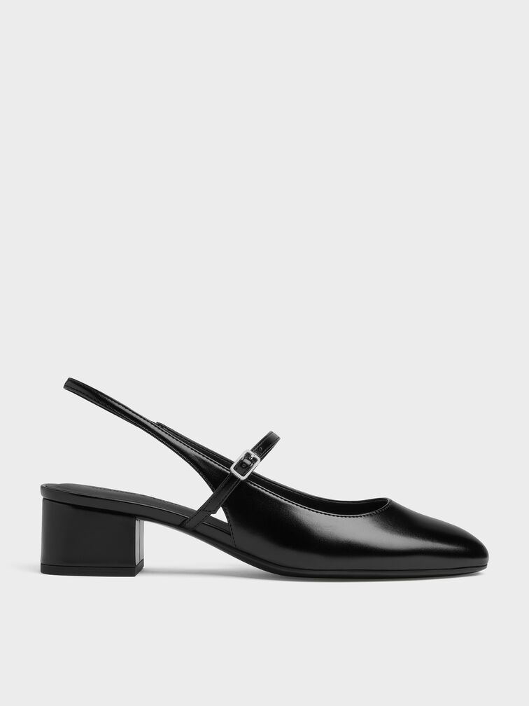 Block-Heel Slingback Mary Jane Pumps, Black, hi-res