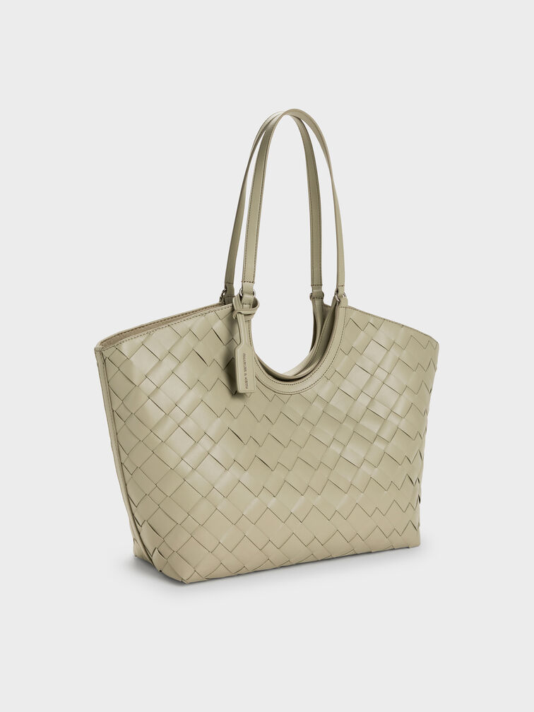 Ivette Woven Tote Bag, Pale Olive, hi-res
