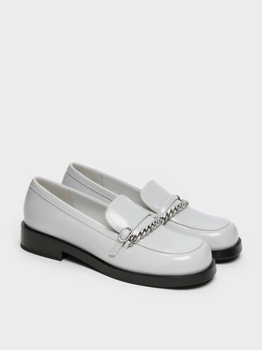 Georgie Chain Loafers, Light Grey, hi-res