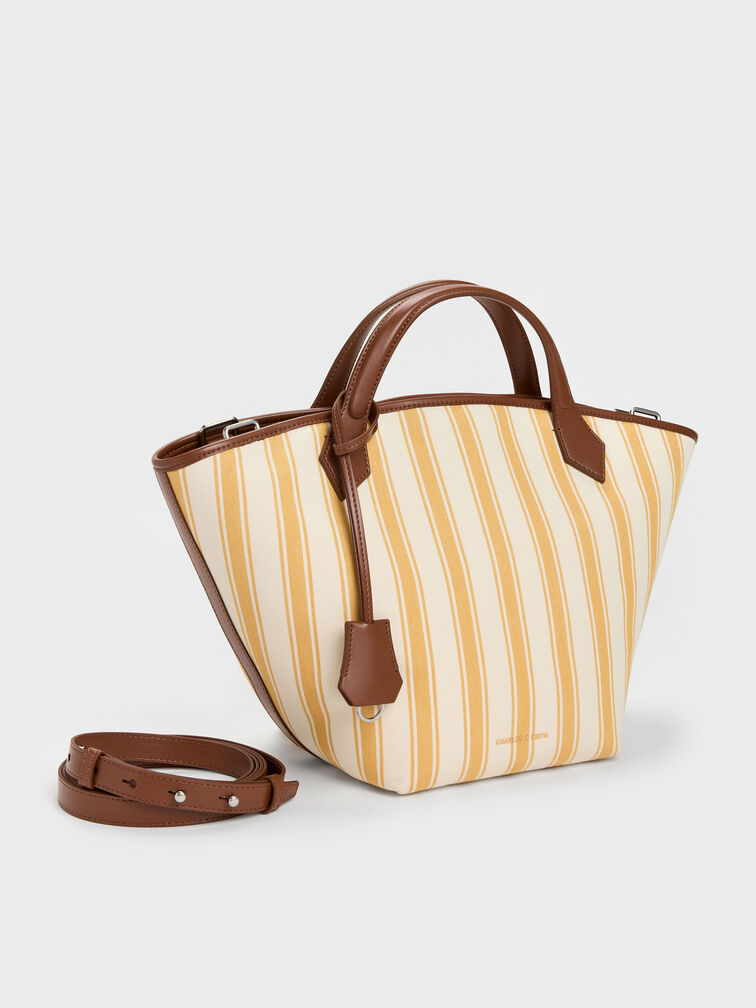 Large Ivanna Canvas Striped Tote Bag, Butterscotch Yellow, hi-res