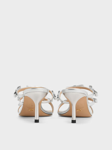 Gi&agrave;y mules cao g&oacute;t Jessy Metallic Leather Bow, Bạc, hi-res