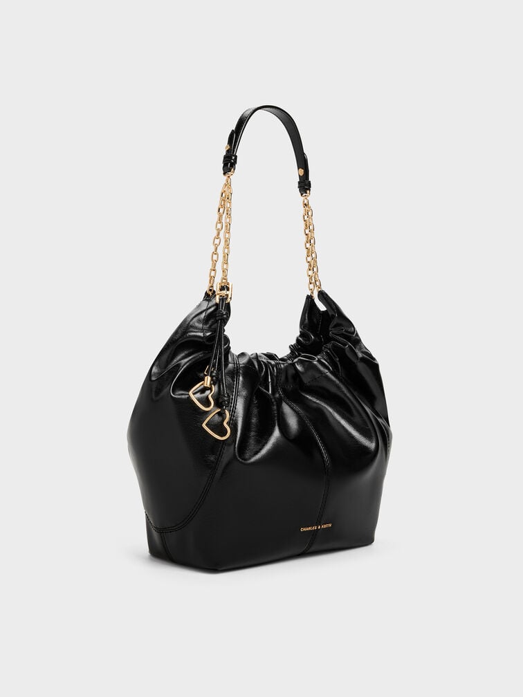 T&uacute;i đeo vai Ciara Ruched, Đen, hi-res