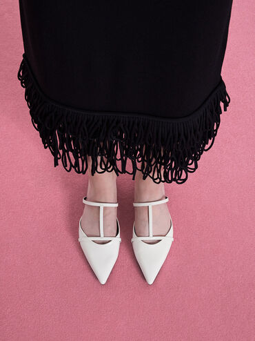 Giày mules mũi nhọn Clara T-Bar Pointed-Toe, Trắng, hi-res