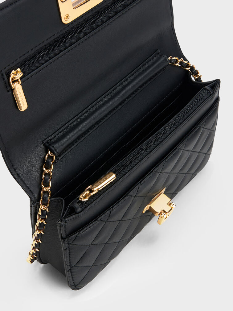 Clutch phom chữ nhật Cressida Quilted, Đen, hi-res