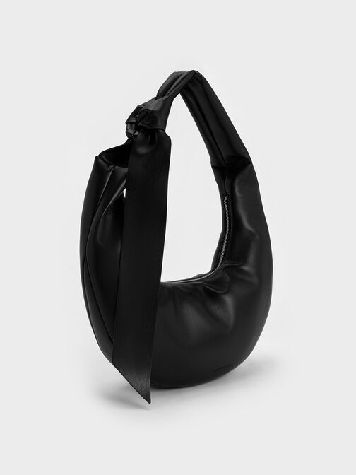 Túi đeo vai hình bán nguyệt Toni Knotted Curved Hobo, Noir, hi-res