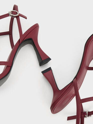 Giày sandals cao gót Strappy Trapeze, Đỏ burgundy, hi-res