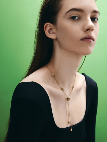 Rosalind Flower-Motif Necklace, Brush Gold, hi-res