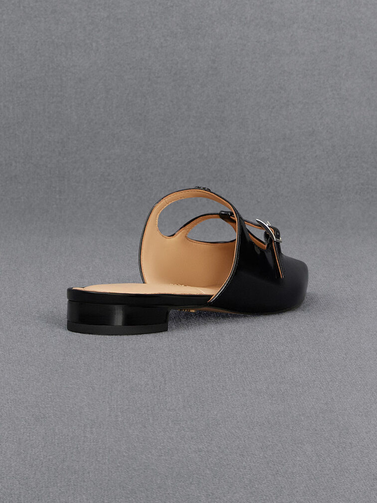 Leather T-Bar Double-Strap Mules, Black Boxed, hi-res