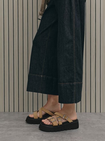 Gi&agrave;y sandals đế cao Laine Buckled, C&aacute;t, hi-res