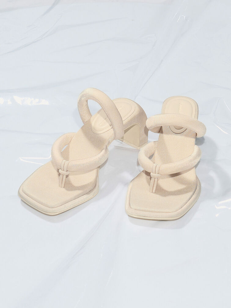 Giày sandals cao gót Toni Puffy-Strap, Phấn, hi-res