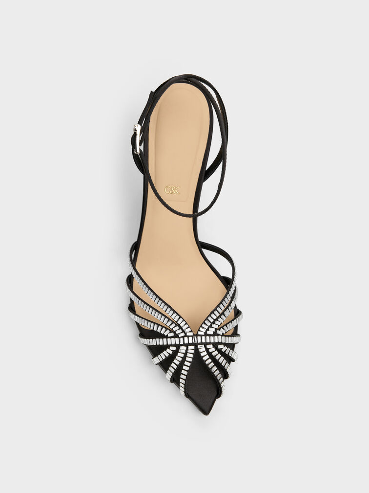 Jaylene Gem Peep-Toe Stiletto Sandals, Black Textured, hi-res