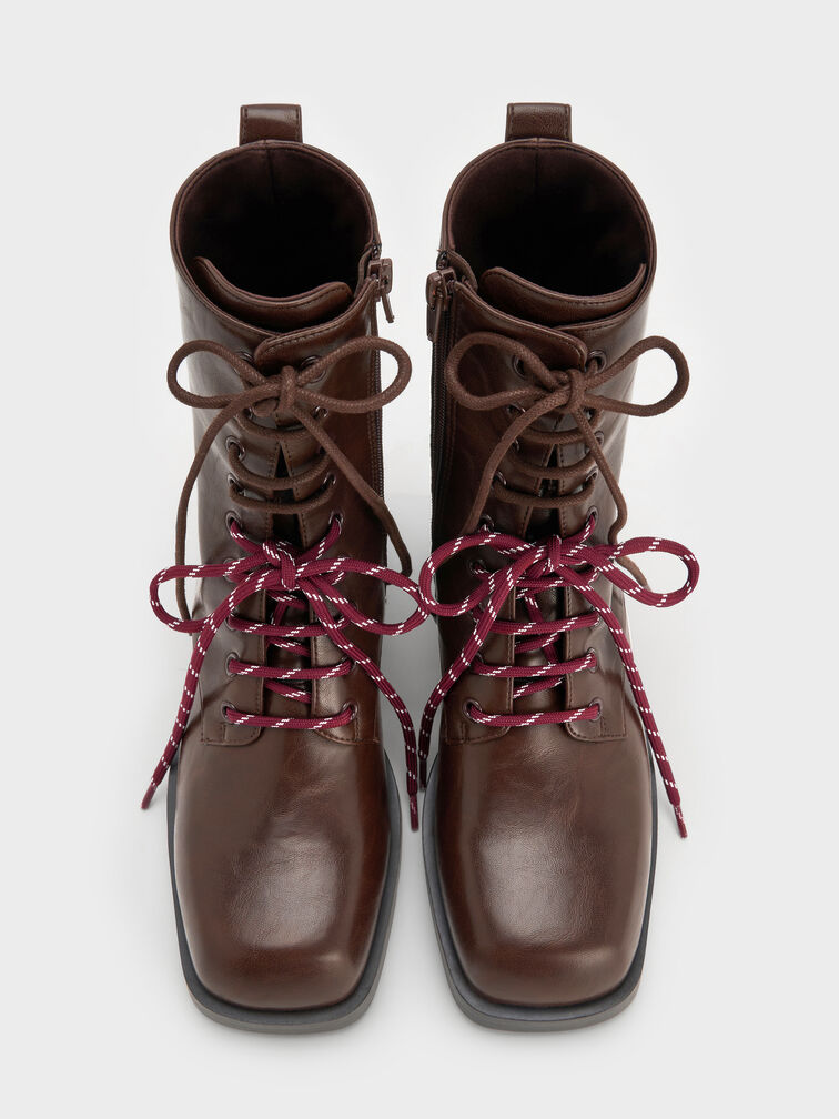 Logan Double-Lace Calf Boots, Dark Brown, hi-res