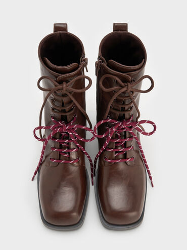 Logan Double-Lace Calf Boots, Dark Brown, hi-res