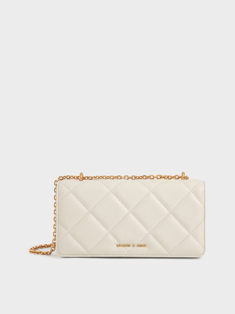 Cream Paffuto Chain Handle Quilted Long Wallet - CHARLES & KEITH VN
