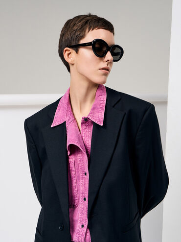 Recycled Acetate Cateye Sunglasses, Black, hi-res