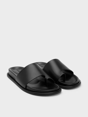 Wide-Strap Toe-Ring Sandals, Black, hi-res