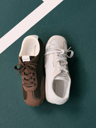 Giày sneakers cổ thấp Nylon Contrast-Panel, Trắng, hi-res