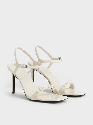 Giày sandals cao gót Helena Pearl-Embellished, Phấn, hi-res