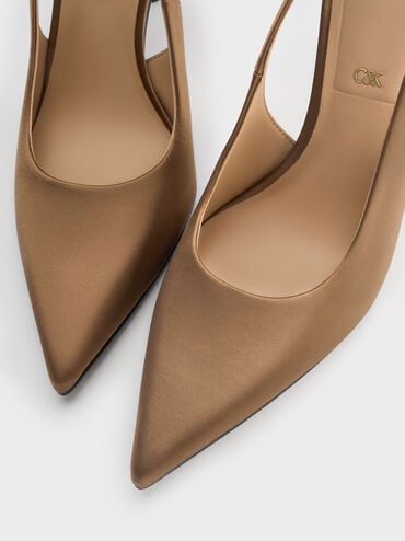 Siletto Slingback Pumps, Brown, hi-res