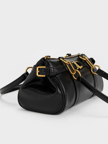 Gwynne Metallic-Accent Elongated Shoulder Bag, Black, hi-res