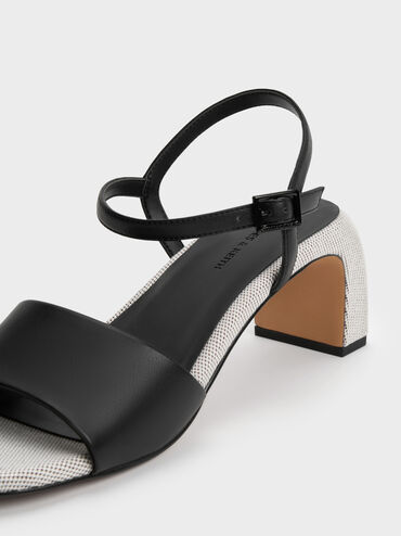 Two-Tone Ankle-Strap Heeled Sandals, Black, hi-res