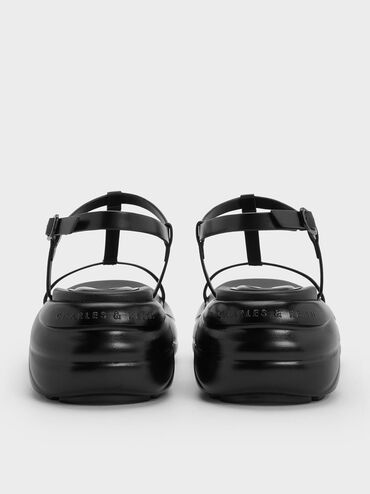 Giày sandals đế xuồng T-Bar Curved Platform Sports, Đen, hi-res