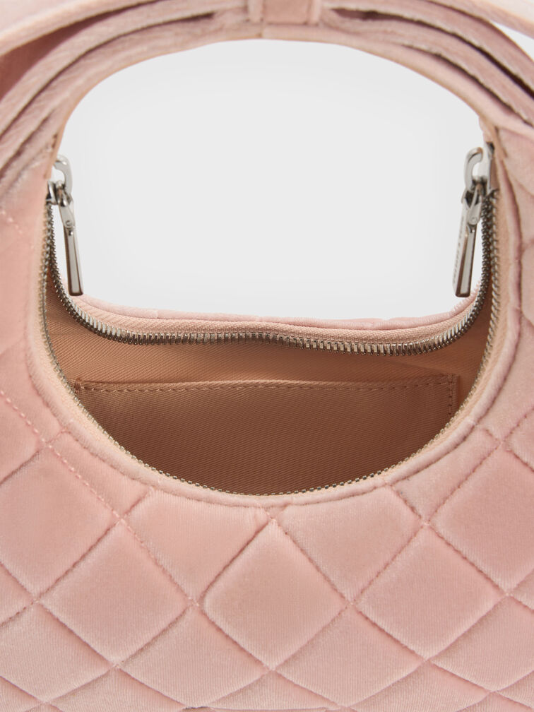 Janie Velvet Quilted Bow-Handle Bag, Pink, hi-res