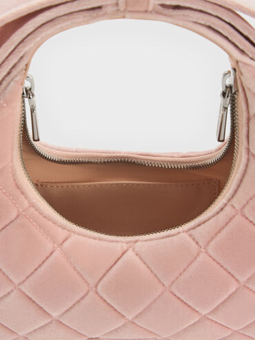 Janie Velvet Quilted Bow-Handle Bag, Pink, hi-res