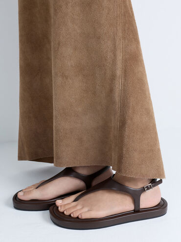 Dép kẹp mũi tròn Buckled, Nâu đậm, hi-res