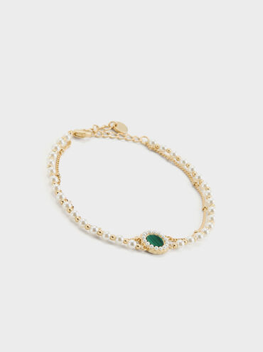 V&ograve;ng đeo tay Pearl & Gemstone, Xanh l&aacute;, hi-res