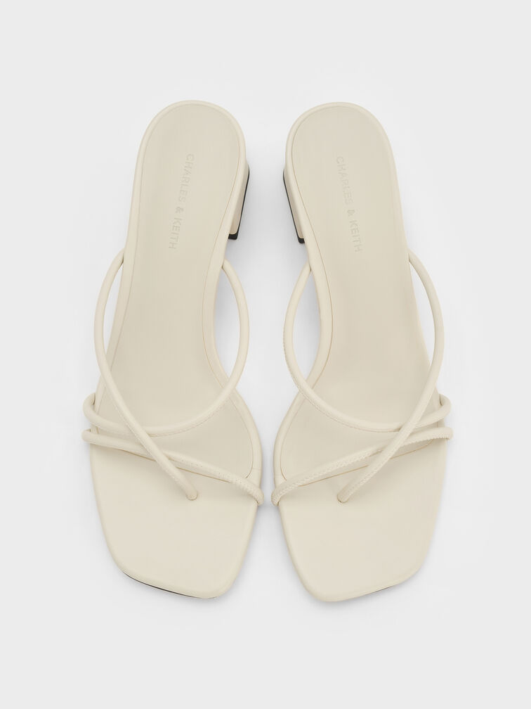 Giày mules cao gót Strappy Toe-Ring, Phấn, hi-res