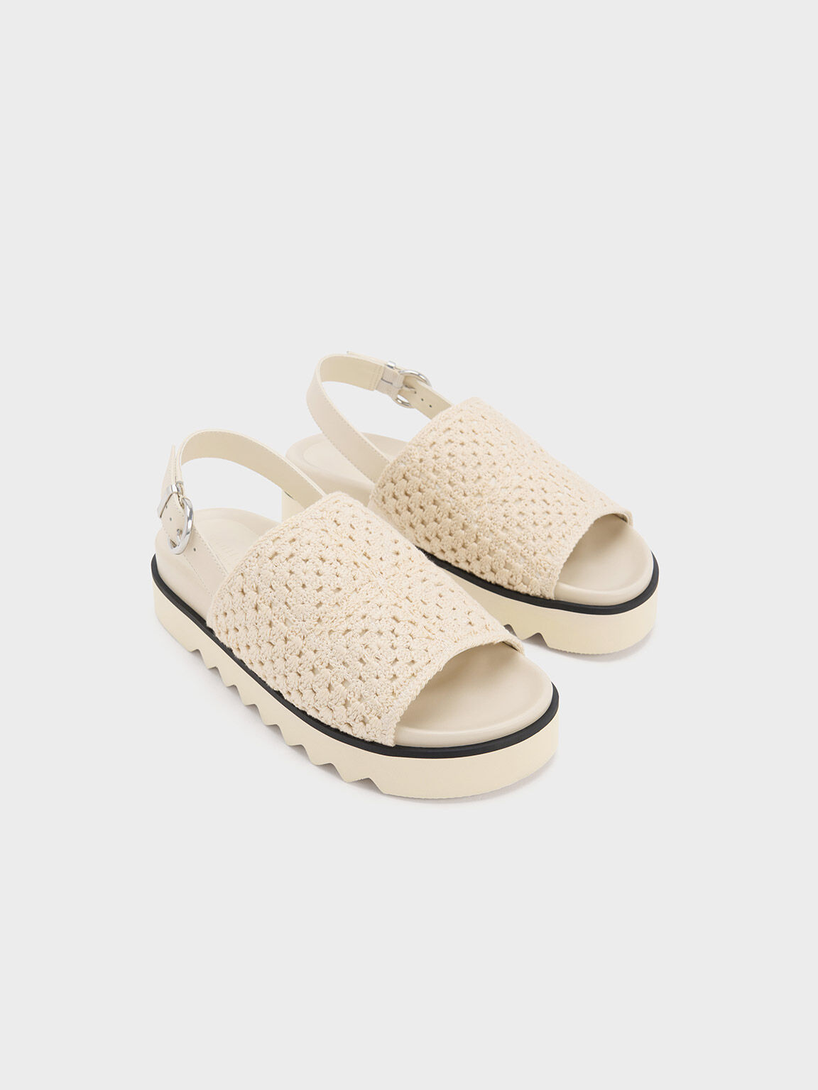 Giày sandals Crochet & Leather Slingback, Phấn, hi-res