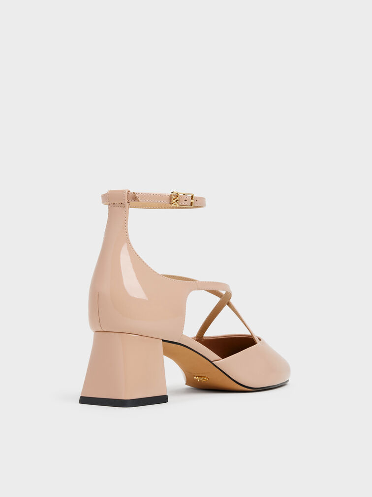Gi&agrave;y sandals cao g&oacute;t quai ch&eacute;o, Nude, hi-res