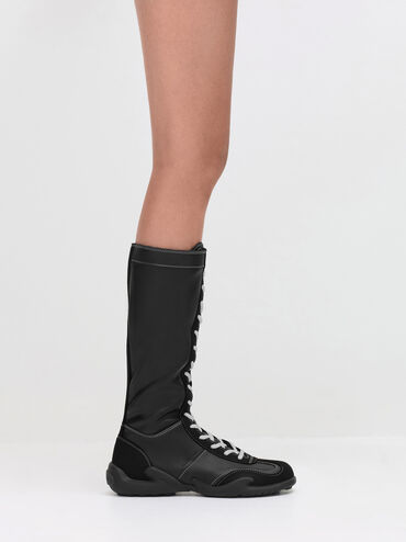Minette Knee-High Sneaker-Boots, Black, hi-res