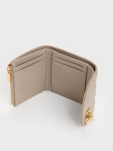 Arrietty Quilted Curved-Flap Wallet, Taupe, hi-res
