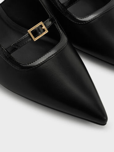 Buckle-Strap Slingback Pumps, Black, hi-res