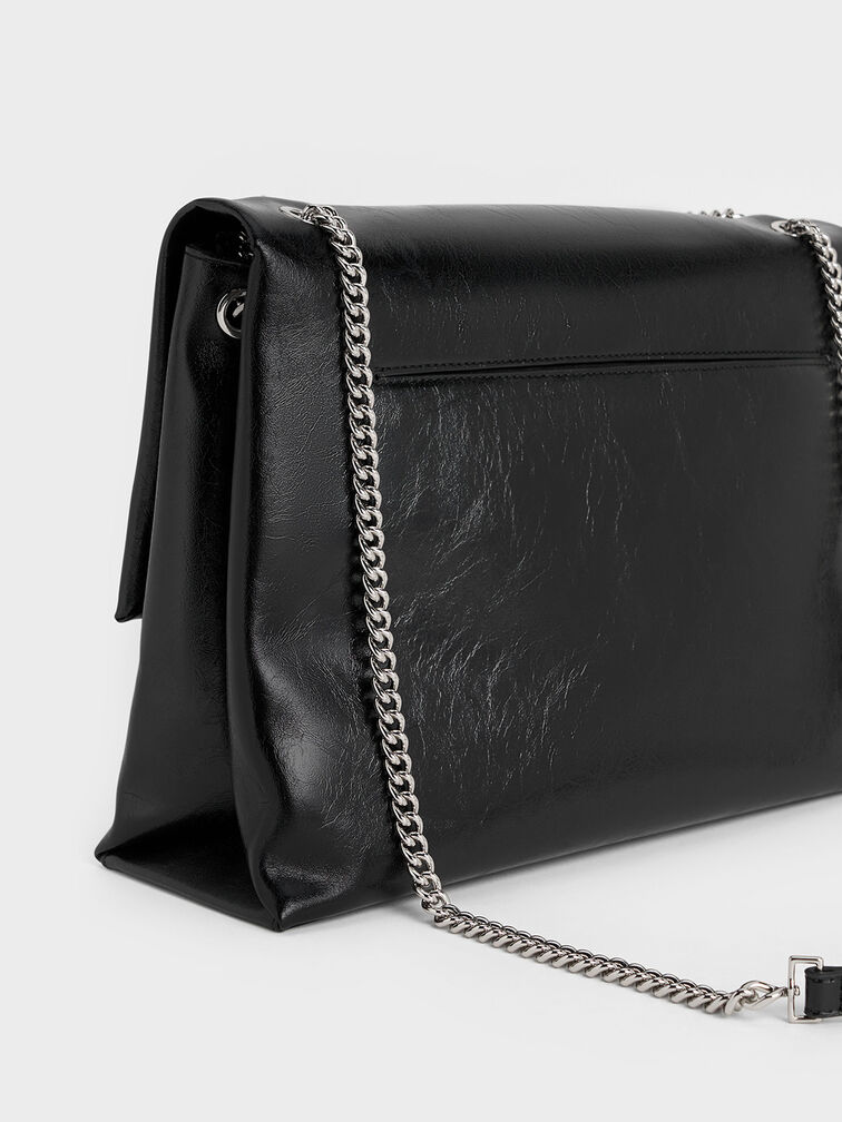Sianna Chain-Handle Shoulder Bag, Black, hi-res