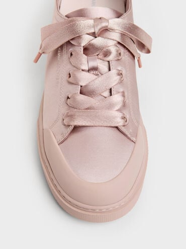 Gi&agrave;y sneakers cổ thấp Satin, Hồng nhạt, hi-res