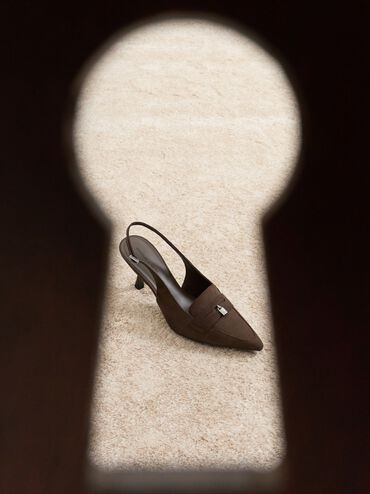 Griselda Faux Suede Slingback Pumps, Dark Brown Textured, hi-res