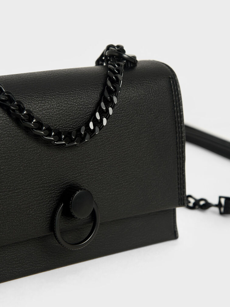 Ring Push-Lock Shoulder Bag, Ultra-Matte Black, hi-res