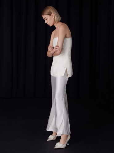 Giày cao gót mũi nhọn Recycled Polyester Beaded Bow, Trắng, hi-res