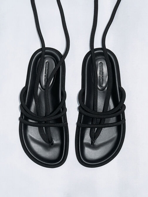 Giày sandals đế thấp Toni Tubular Tie-Around, Đen họa tiết, hi-res