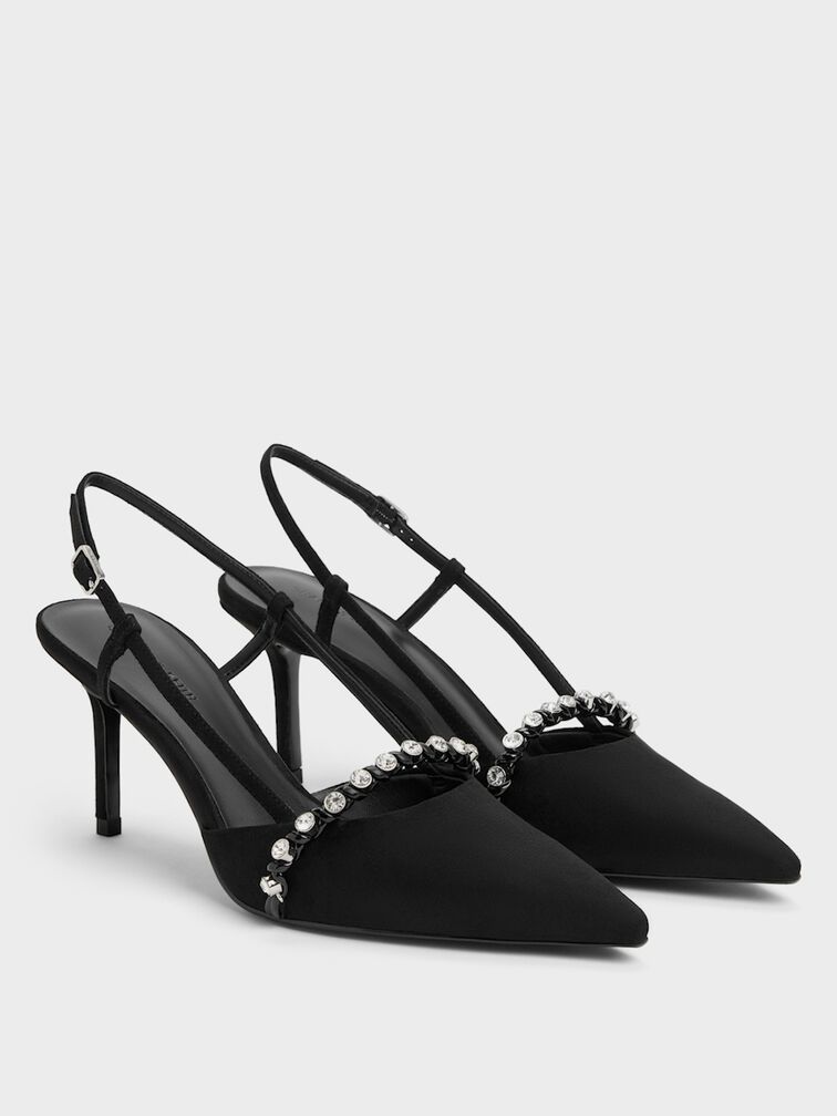 Gi&agrave;y sandals cao g&oacute;t Faux Suede Crystal, Đen họa tiết, hi-res
