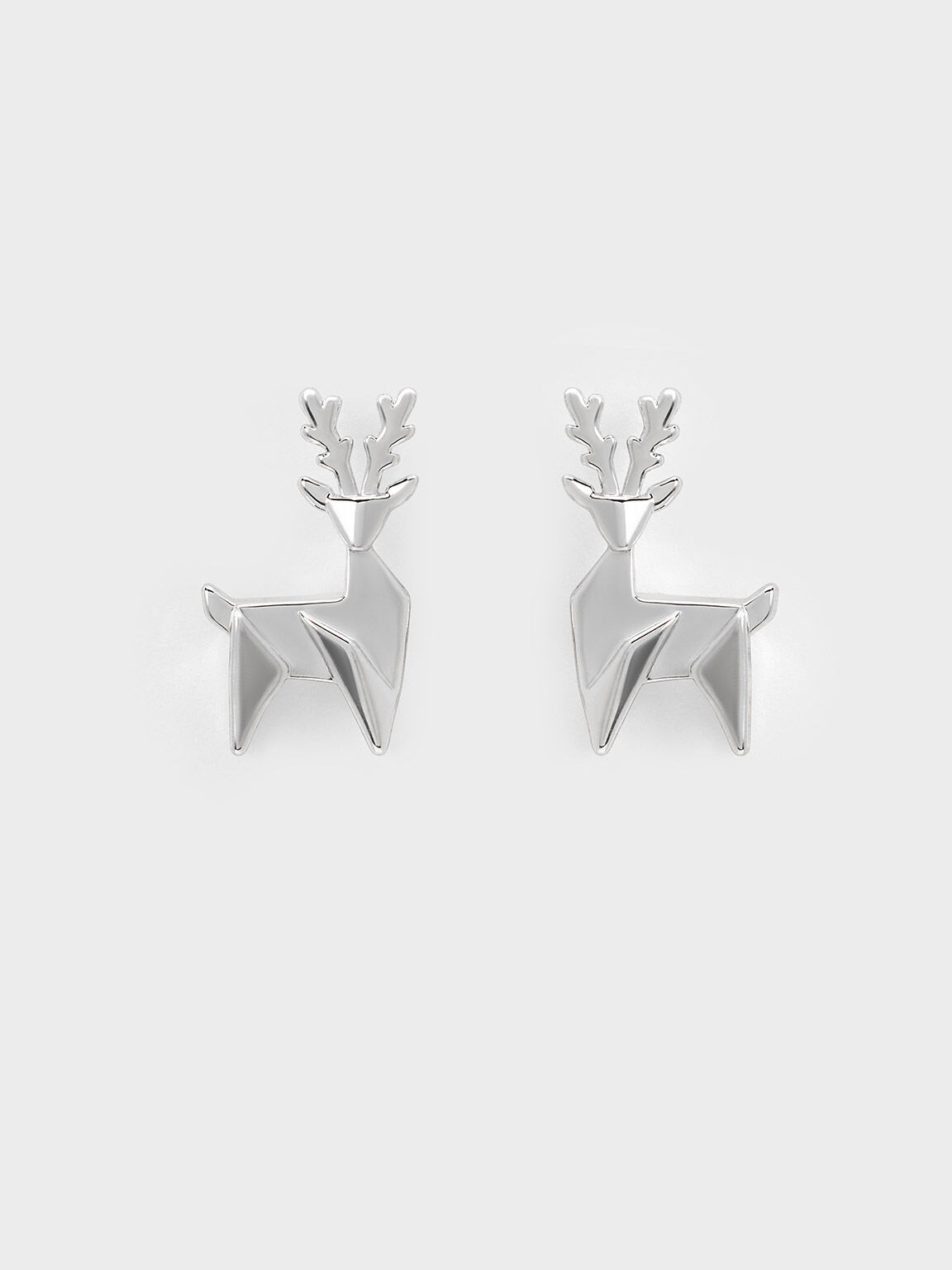 Deer Stud Earrings, Silver, hi-res
