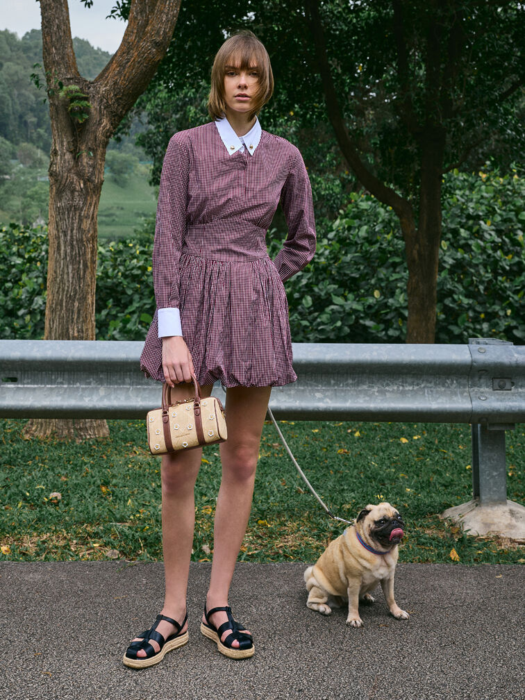 T&uacute;i đeo vai phom chữ nhật Philomena Raffia Flower, Be, hi-res