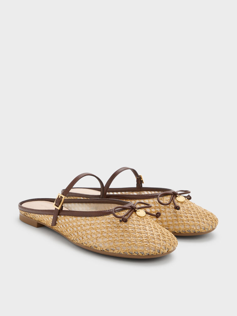 Gi&agrave;y mules đế thấp Raffia, Dark Brown Textured, hi-res
